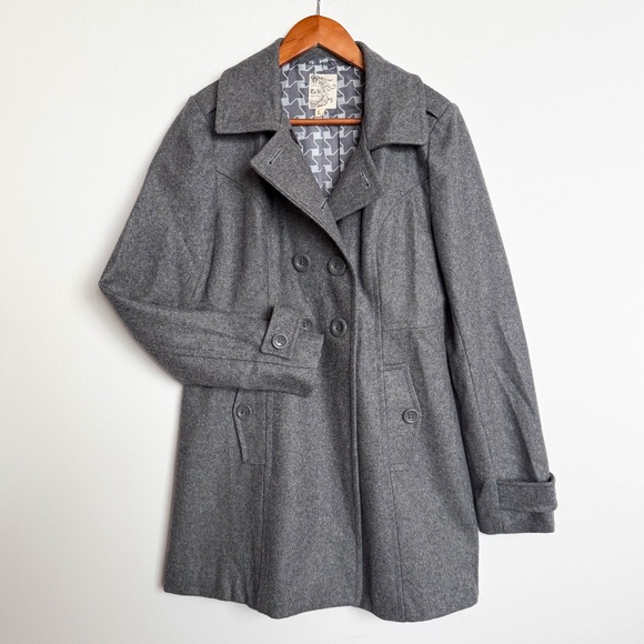 Tulle Anthropologie Gray Double Breasted Lined Timeless Wool Blend Large Peacoat - Picture 1 of 11